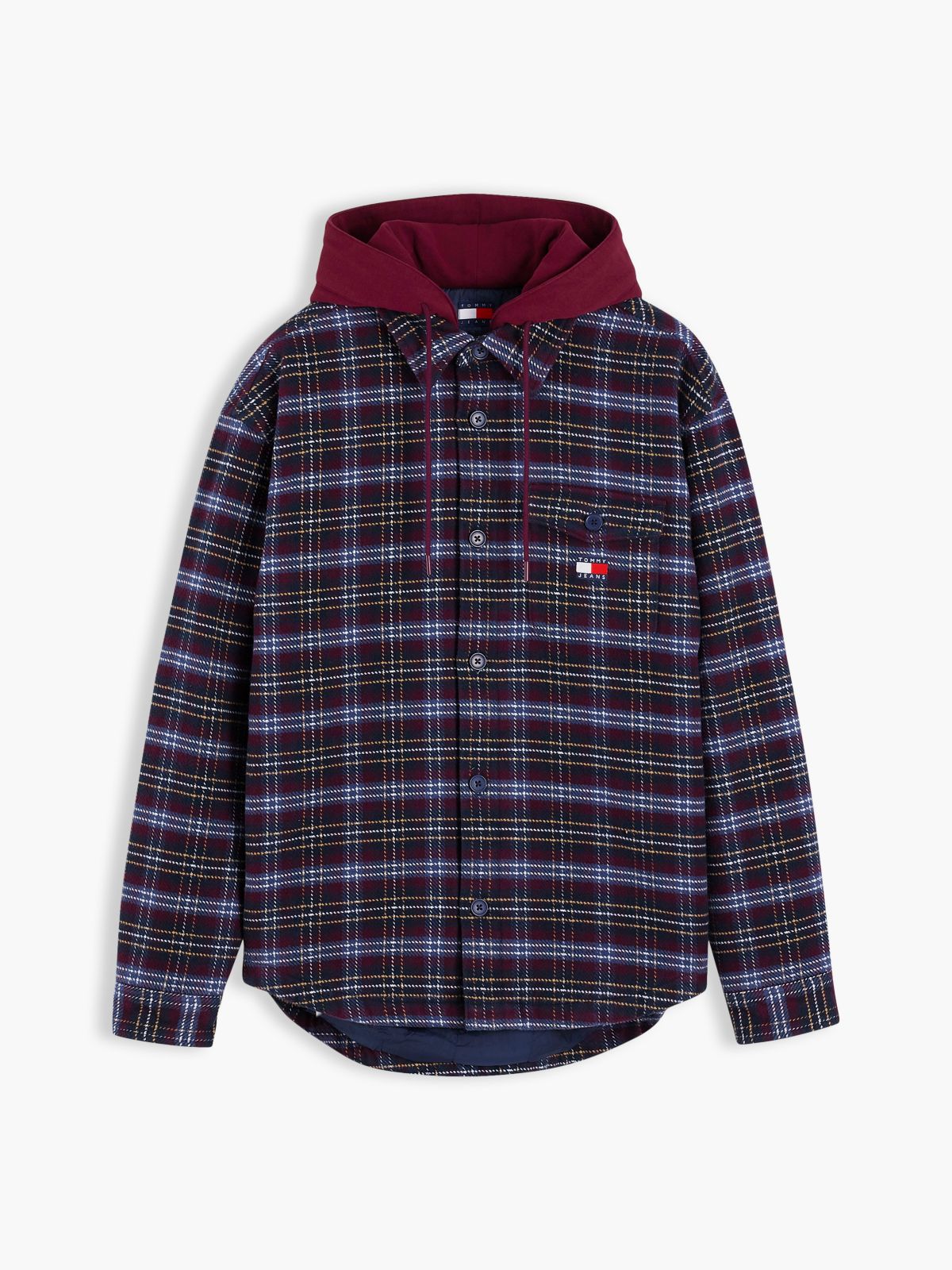 Tommy Jeans Hooded Overshirt — Calypso Berry Check