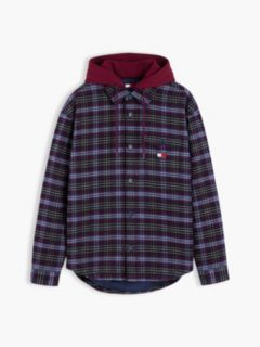 Tommy Jeans Hooded Overshirt — Calypso Berry Check 5