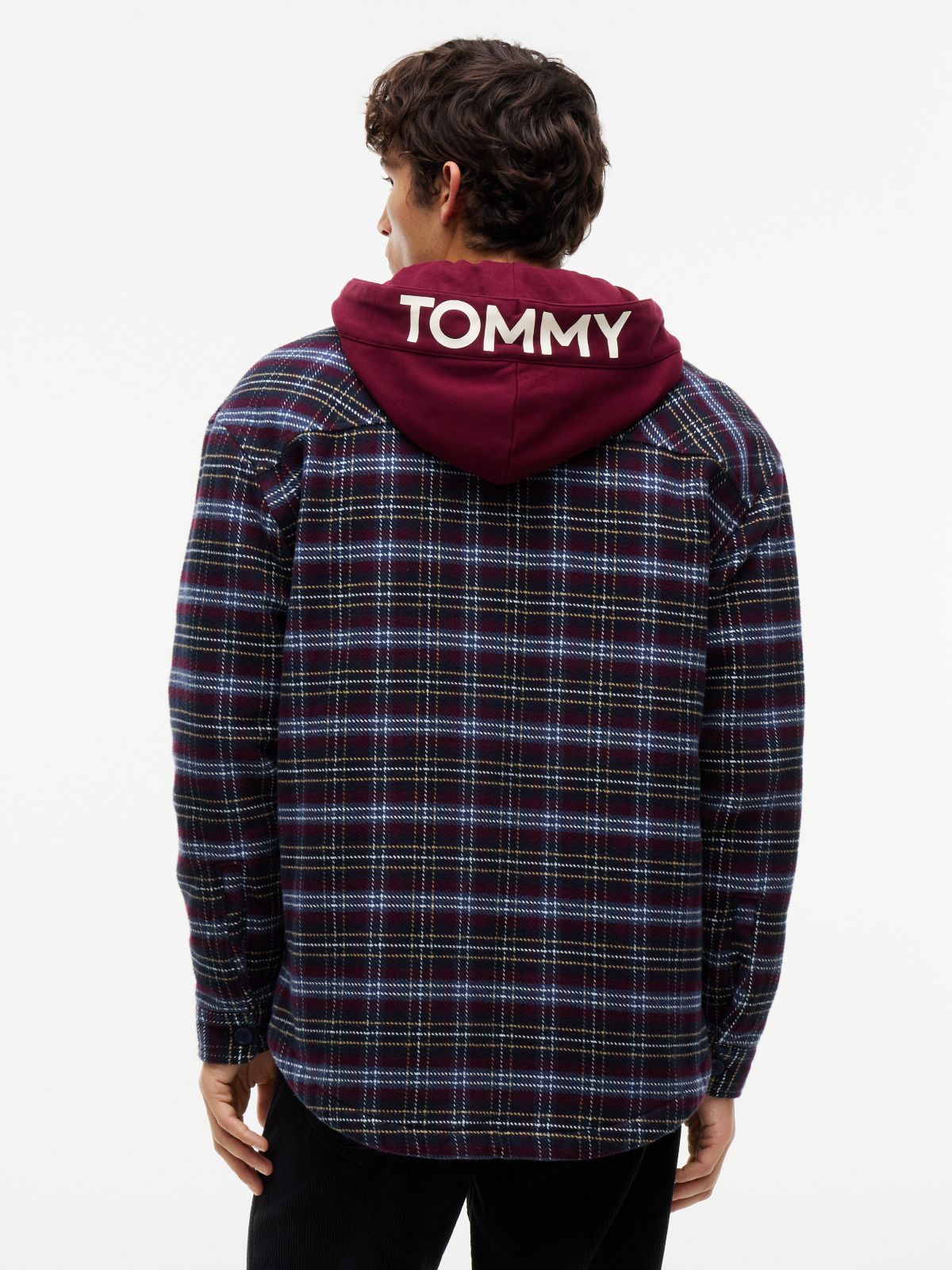 Tommy Jeans Hooded Overshirt — Calypso Berry Check