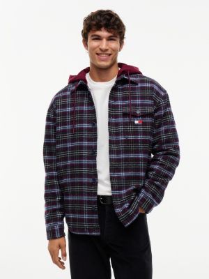 Tommy Jeans Hooded Overshirt, Calypso Berry Check