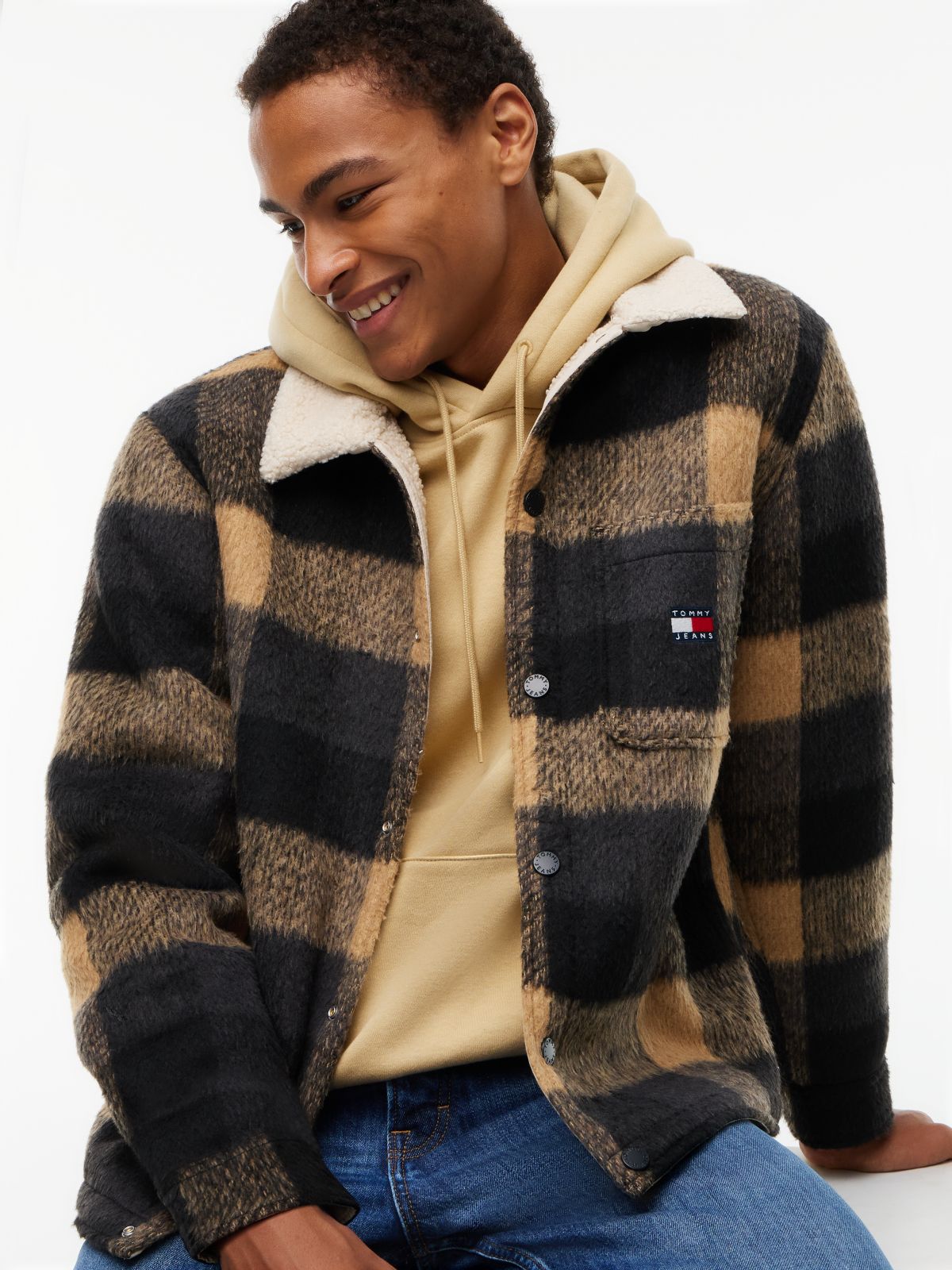 Tommy Jeans Brushed Check Shirt Jacket — Black Check