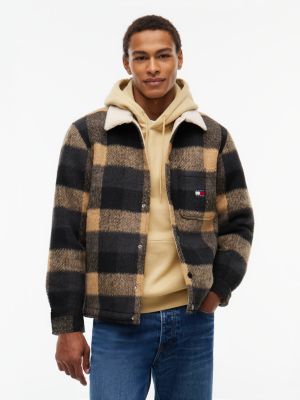 Tommy Jeans Brushed Check Shirt Jacket, Black Check