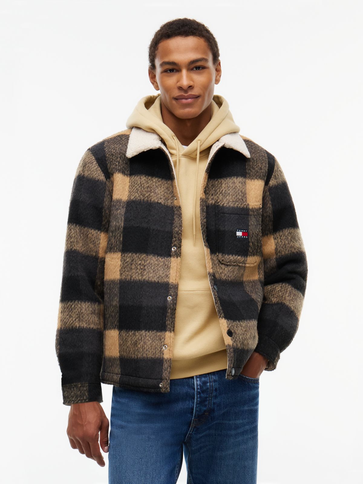 Tommy Jeans Brushed Check Shirt Jacket — Black Check