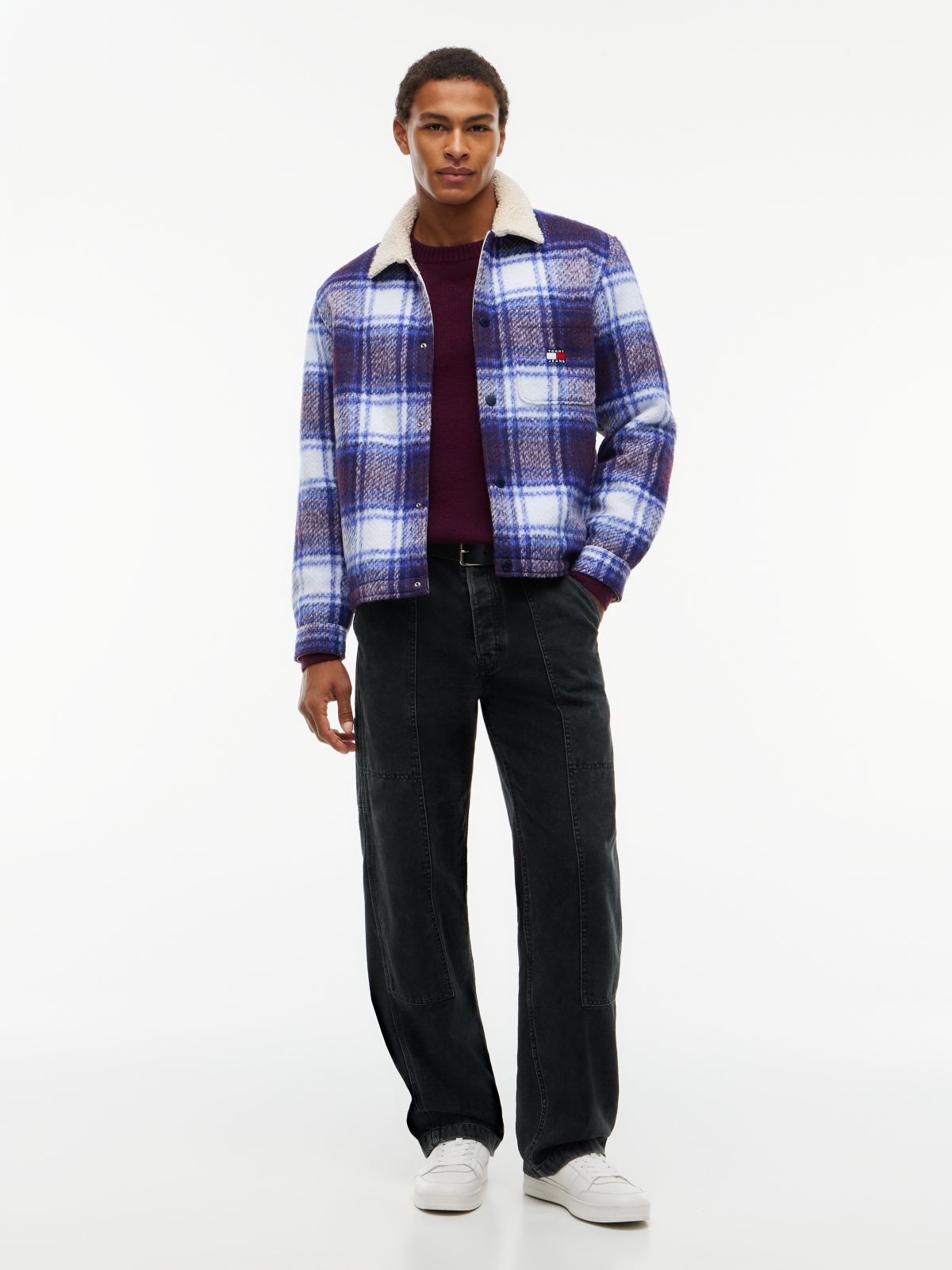 Tommy Jeans Brushed Check Shirt Jacket — Dark Blue
