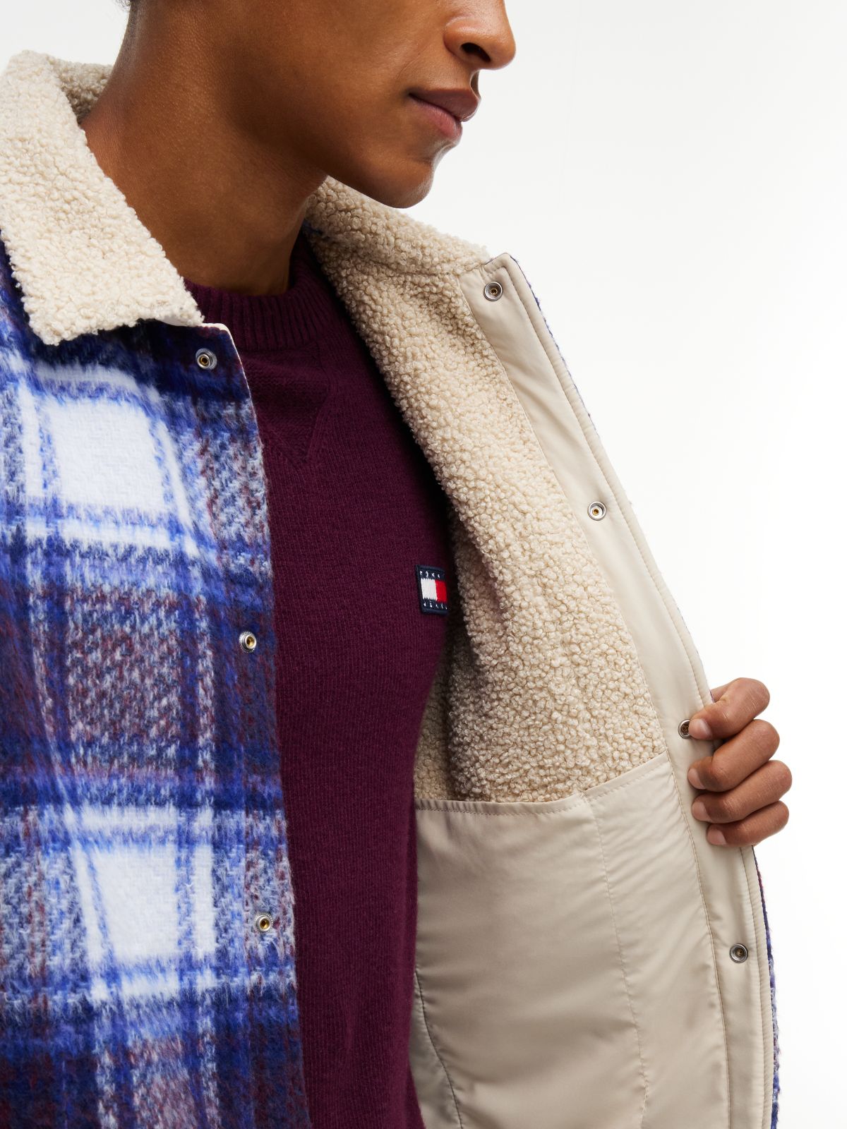 Tommy Jeans Brushed Check Shirt Jacket — Dark Blue