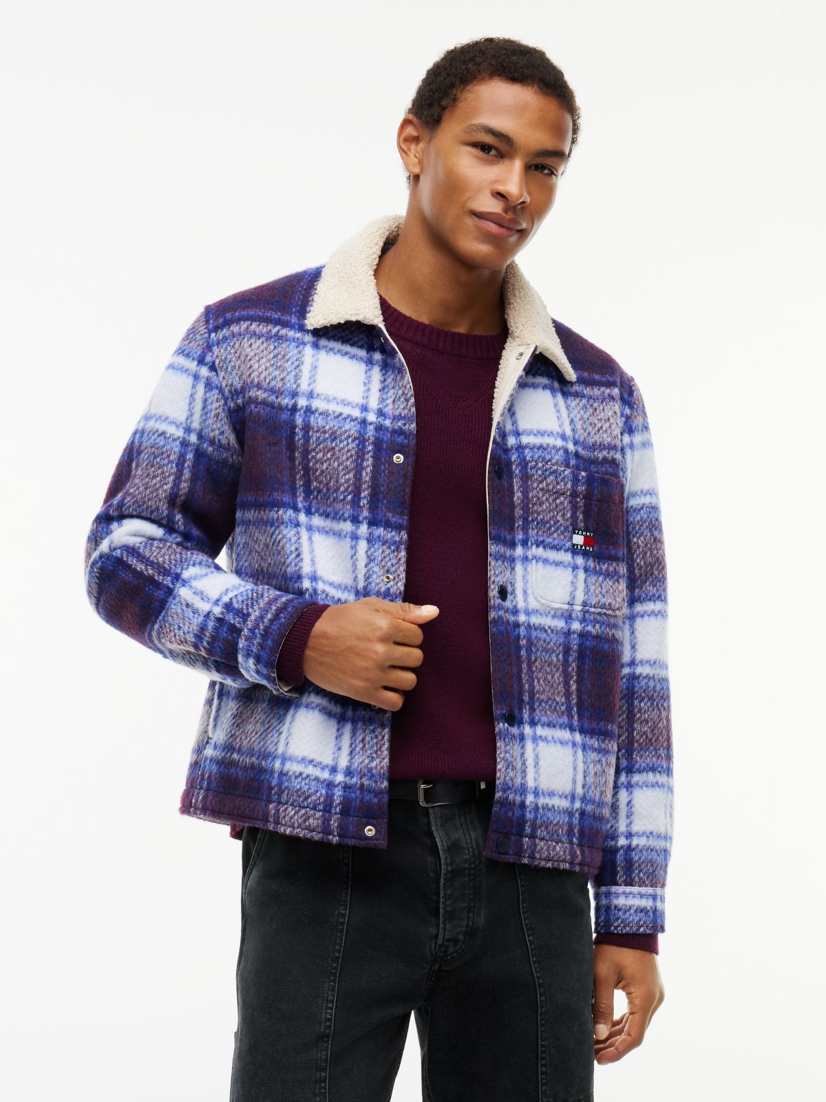 Tommy Jeans Brushed Check Shirt Jacket — Dark Blue