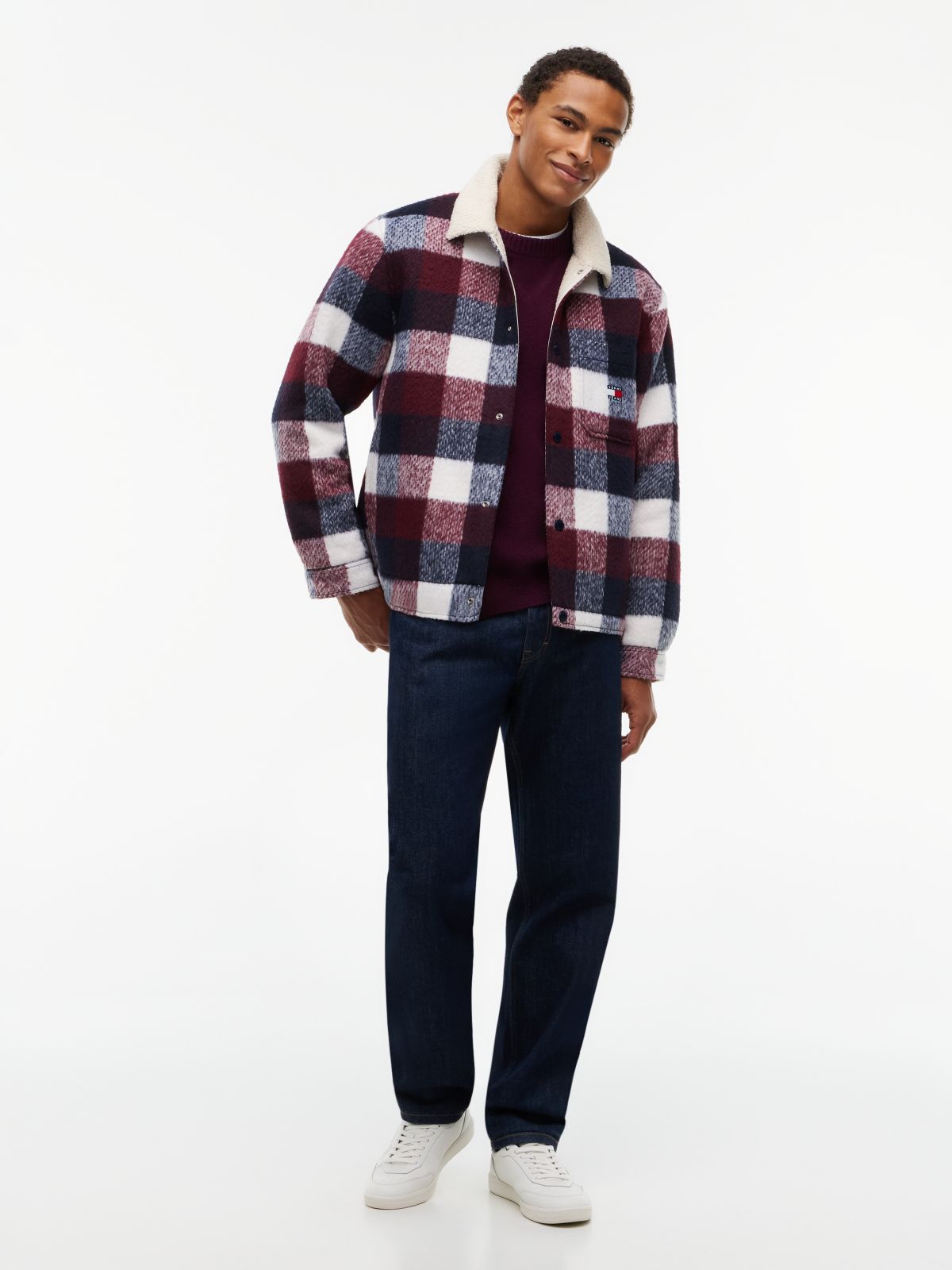 Tommy Jeans Brushed Check Shirt Jacket — Dark Blue