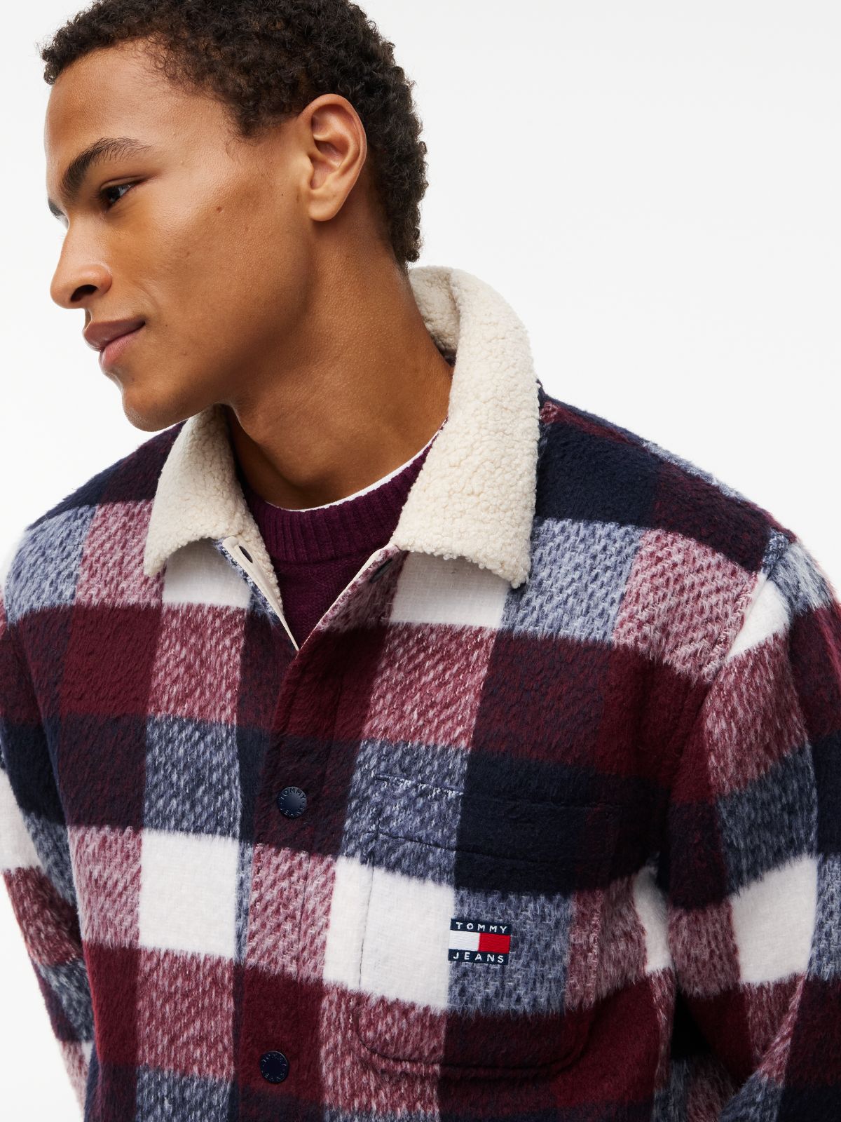 Tommy Jeans Brushed Check Shirt Jacket — Dark Blue