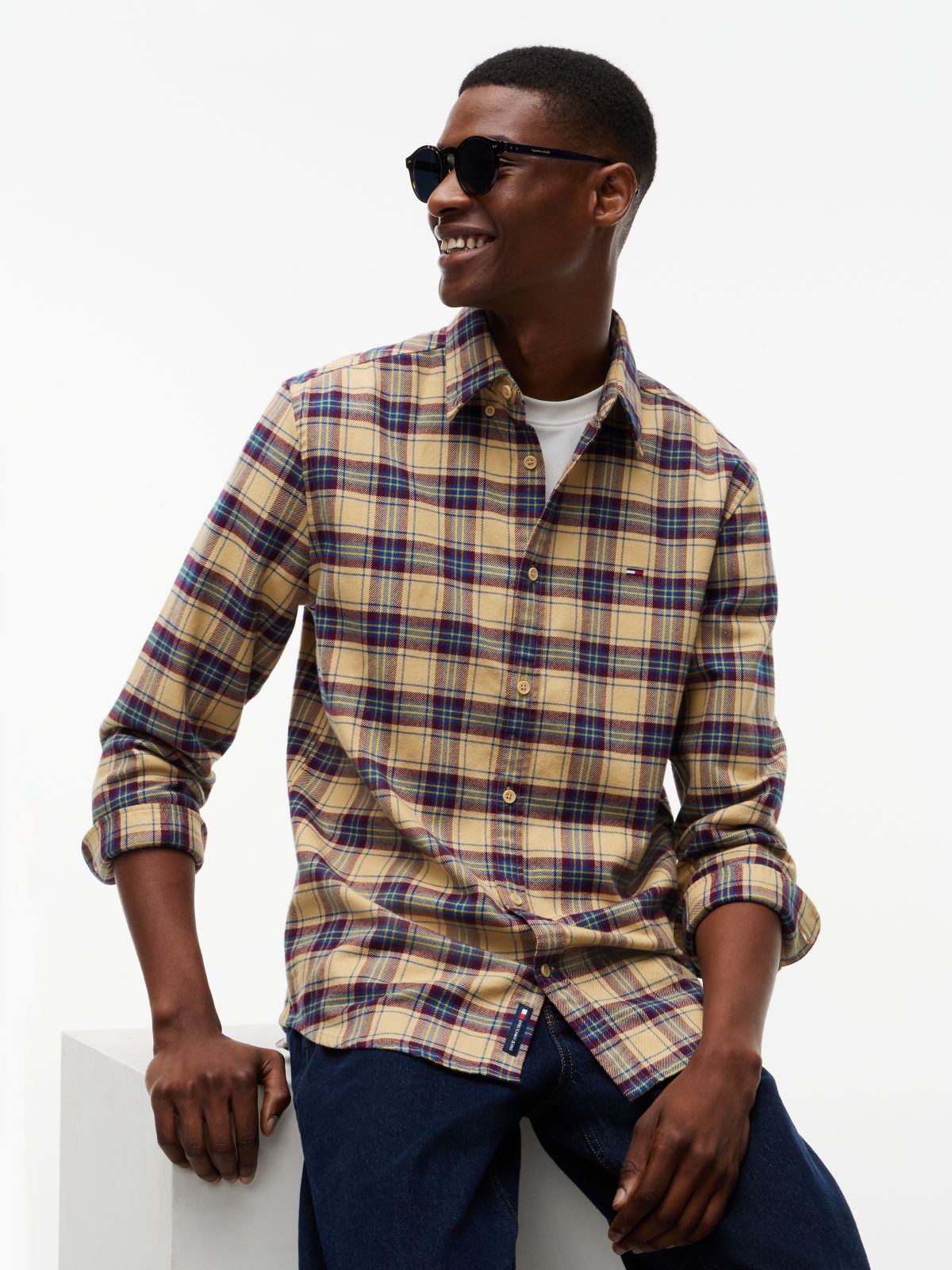 Tommy Jeans Brushed Check Flannel Shirt — Sandy Beige