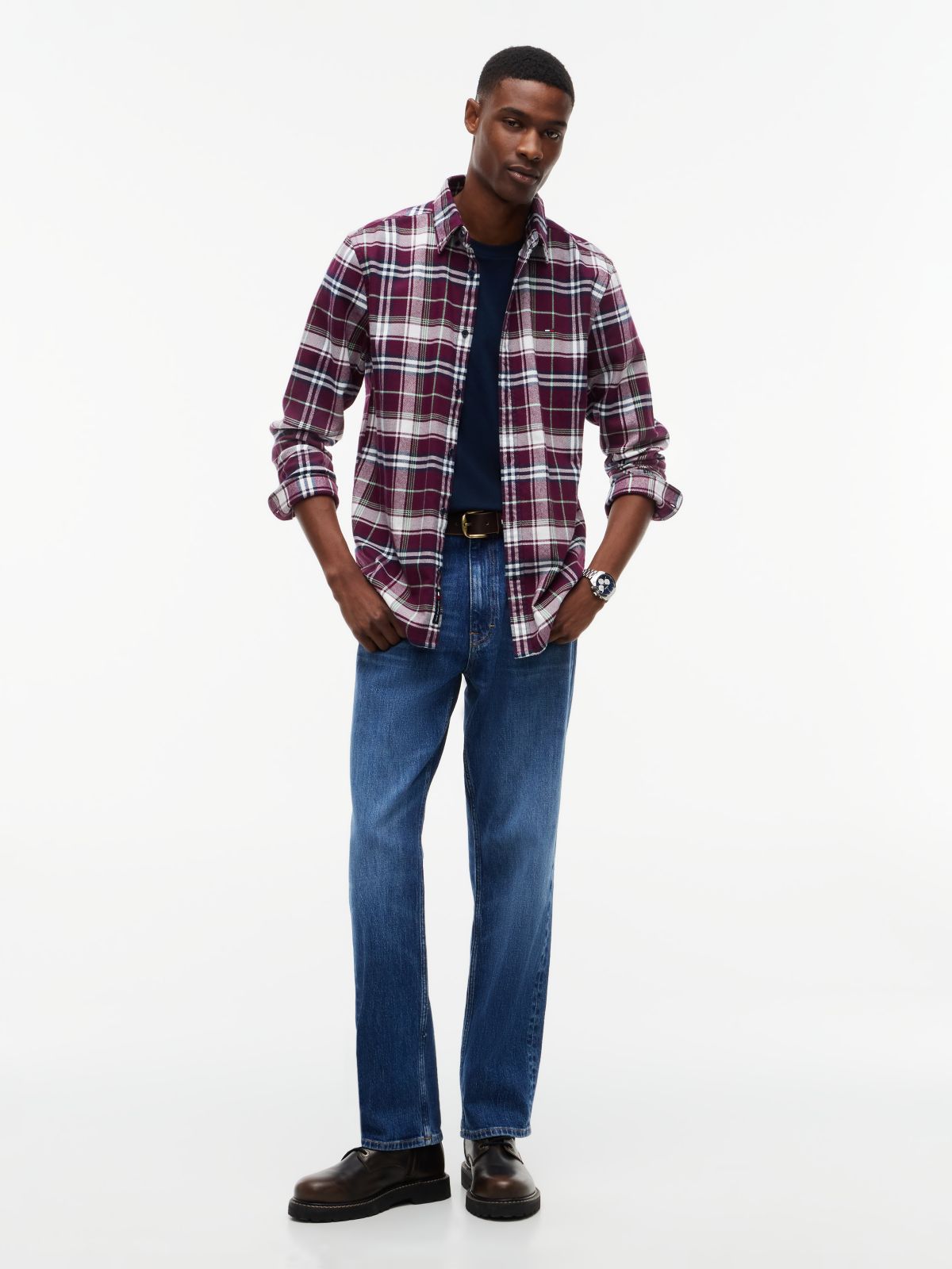 Tommy Jeans Brushed Check Flannel Shirt — Calypso Berry