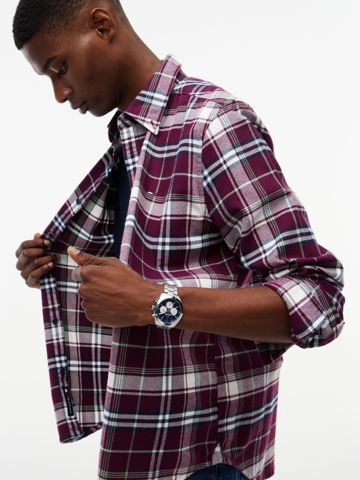 Tommy Jeans Brushed Check Flannel Shirt — Calypso Berry