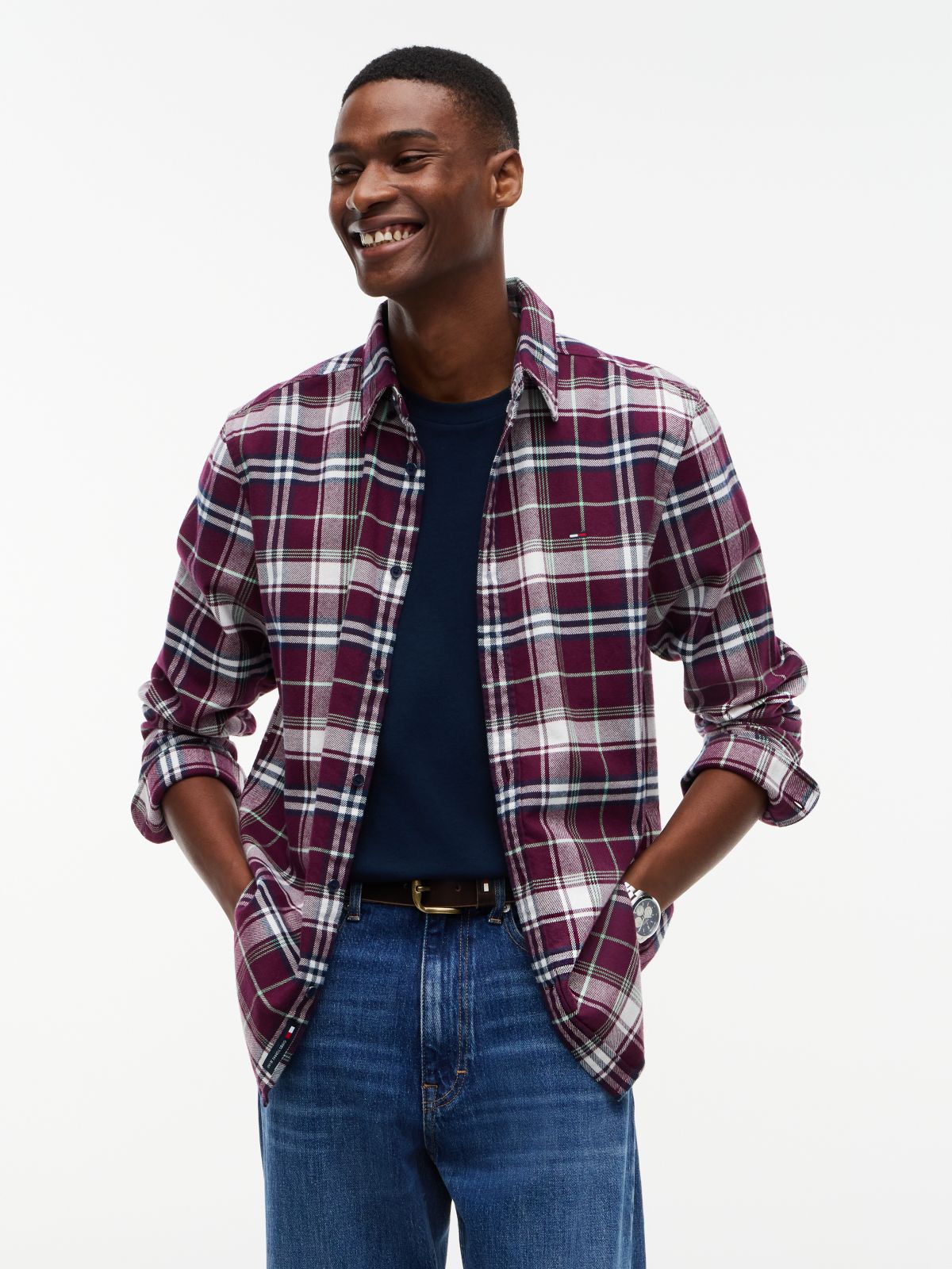 Tommy Jeans Brushed Check Flannel Shirt — Calypso Berry