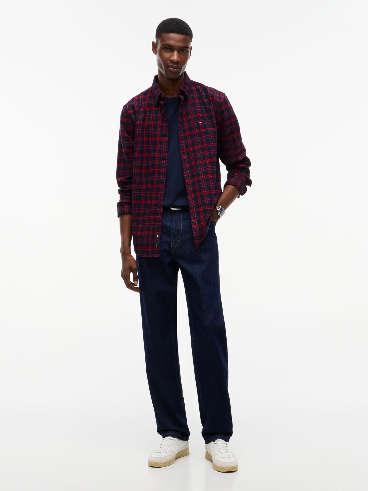 Tommy Jeans Brushed Check Flannel Shirt — Fierce Red