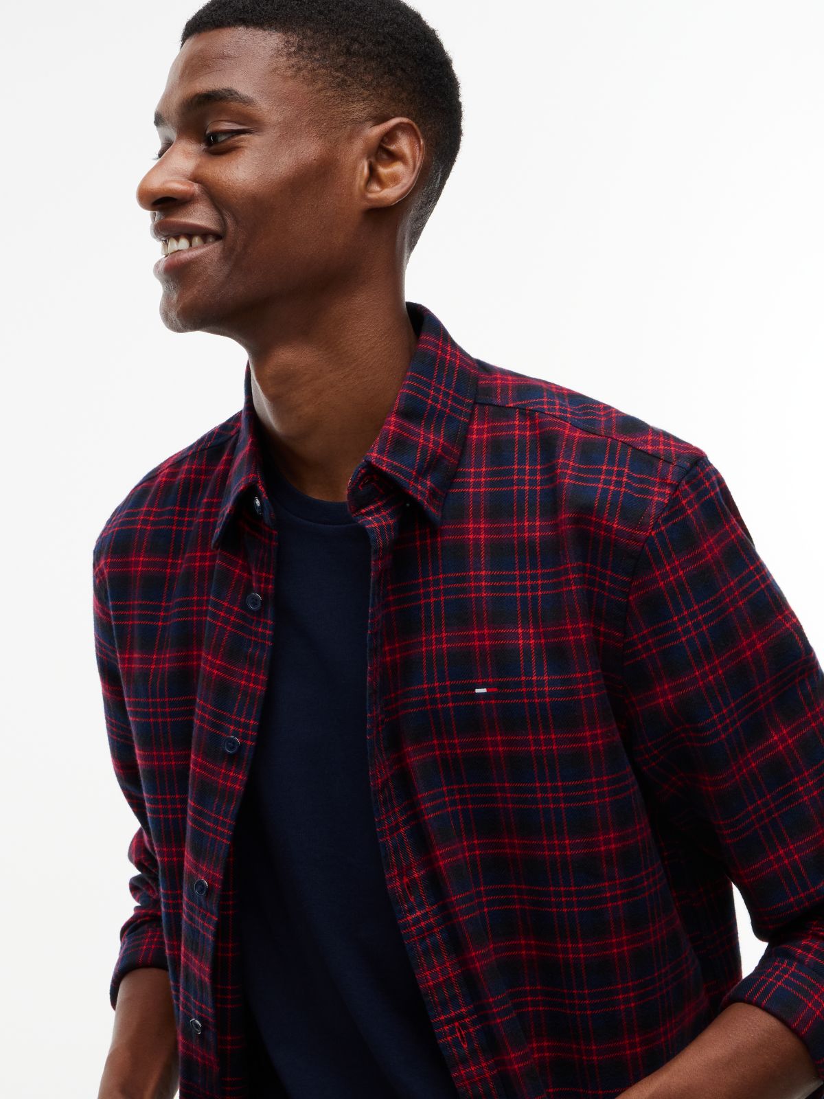 Tommy Jeans Brushed Check Flannel Shirt — Fierce Red