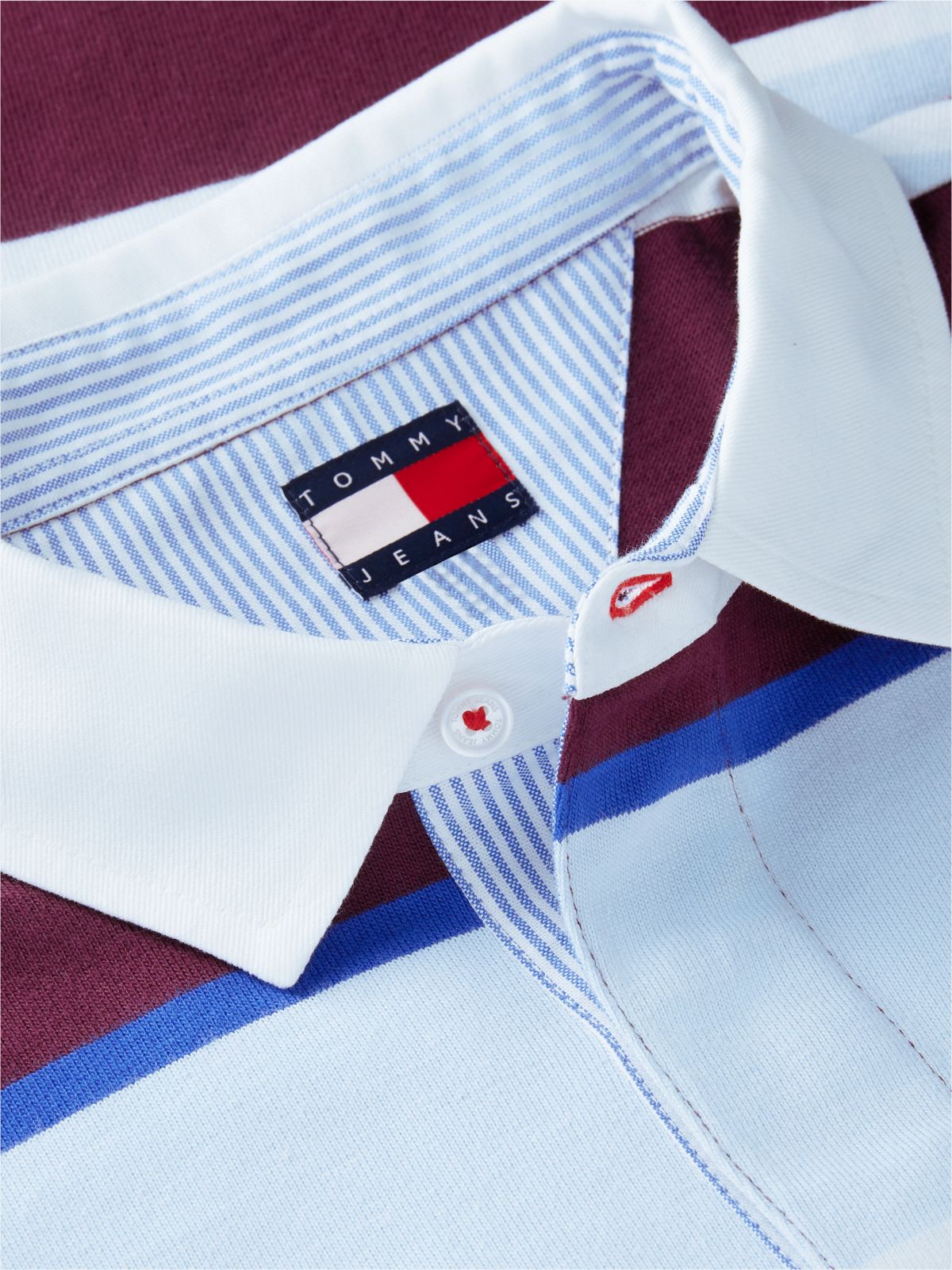 Tommy Jeans Relaxed Striped Rugby Polo — Calypso Berry Stripe