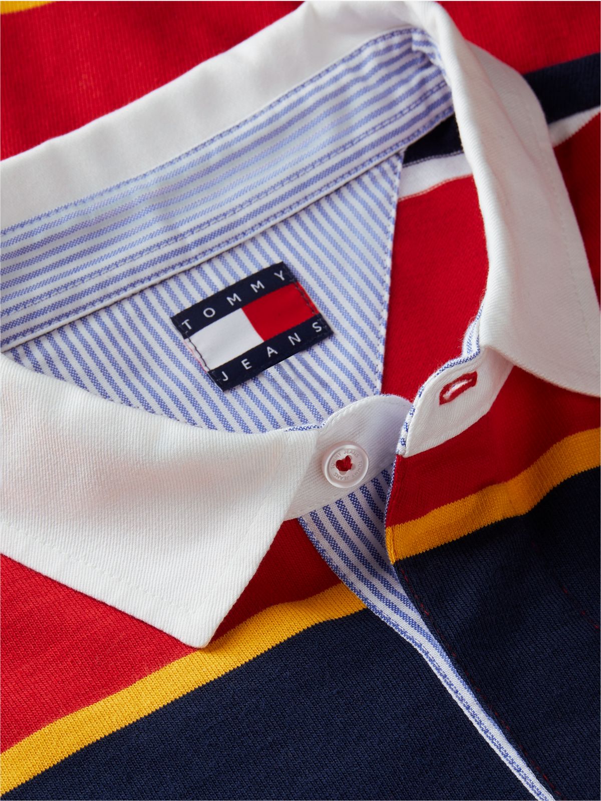 Tommy Jeans Relaxed Striped Rugby Polo — Scarlet Flare Stripe