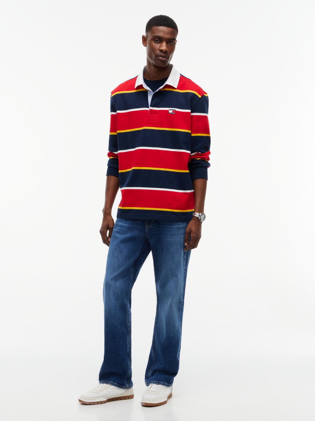Tommy Jeans Relaxed Striped Rugby Polo — Scarlet Flare Stripe