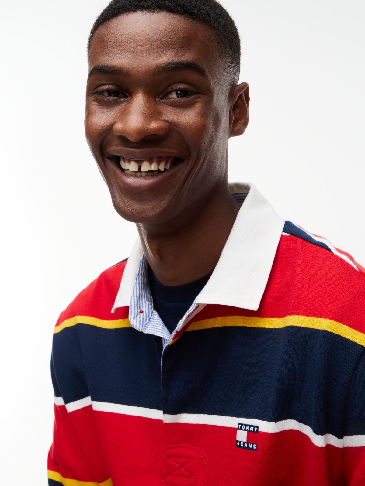 Tommy Jeans Relaxed Striped Rugby Polo — Scarlet Flare Stripe