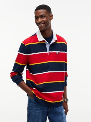 Tommy Jeans Relaxed Striped Rugby Polo, Scarlet Flare Stripe