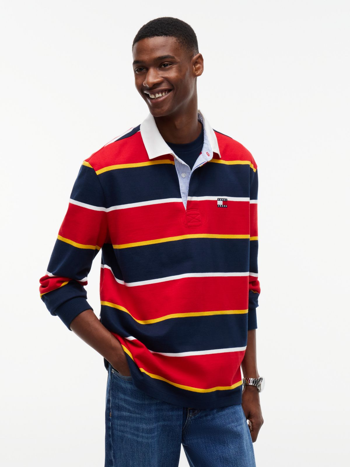 Tommy Jeans Relaxed Striped Rugby Polo — Scarlet Flare Stripe