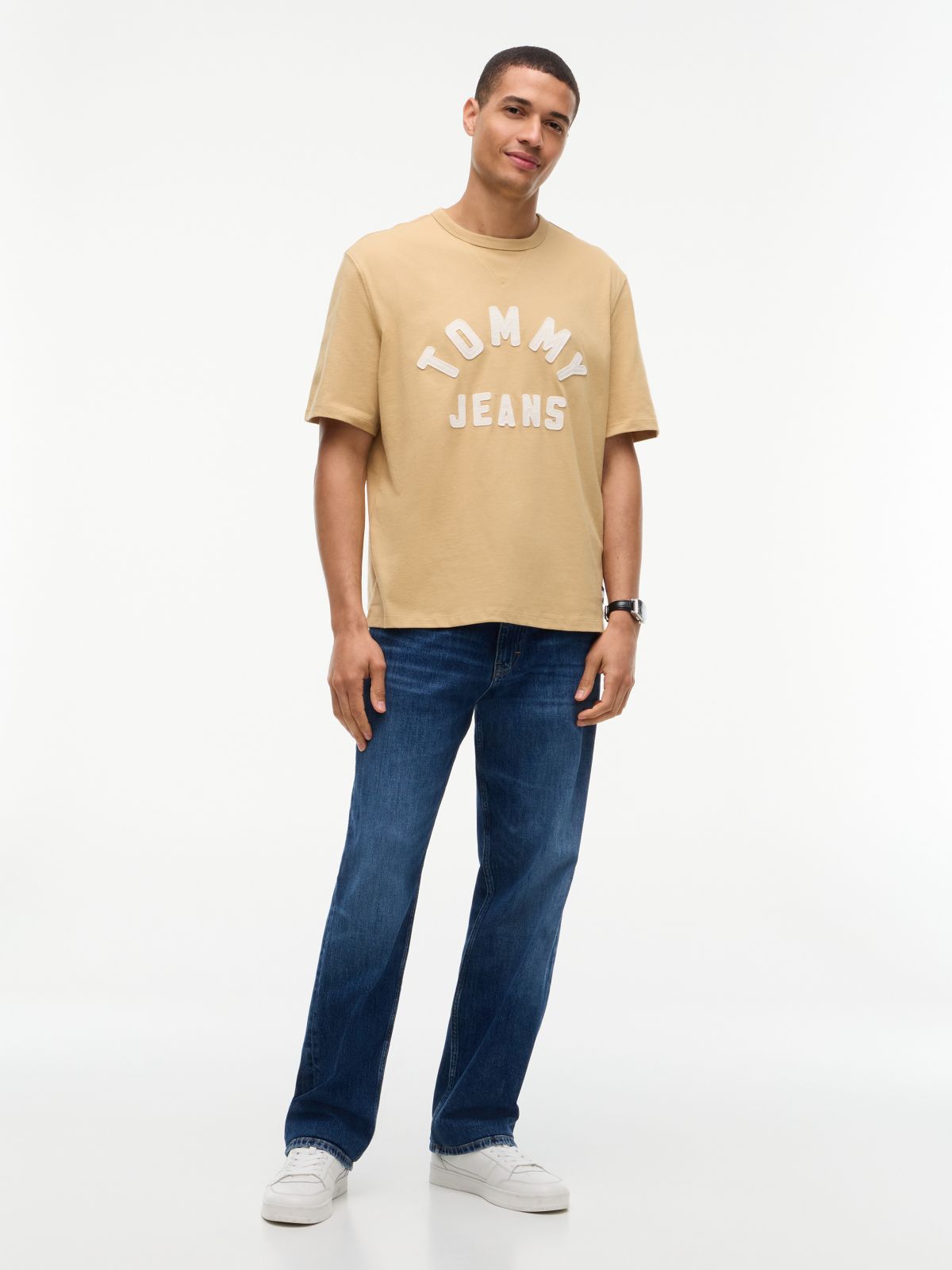Tommy Jeans Distressed Logo T-Shirt — Sandy Beige