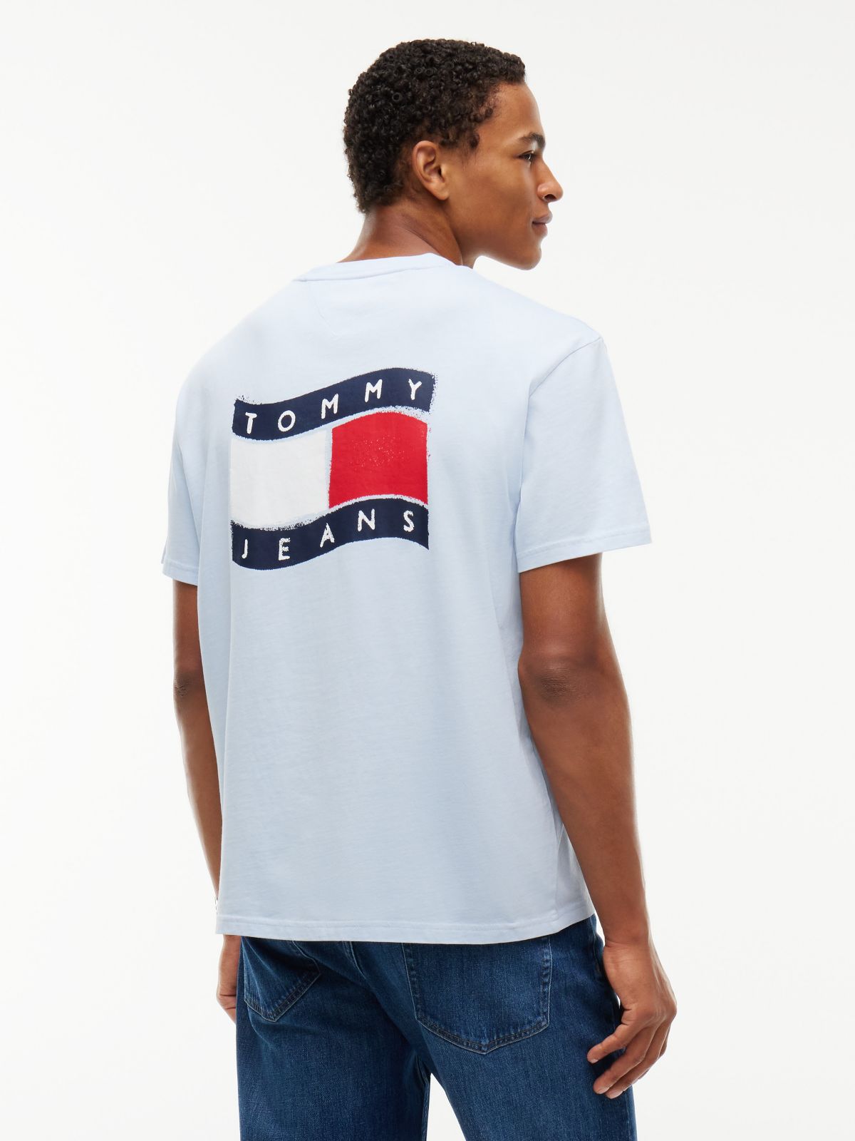 Tommy Jeans Wavy Flag Logo T-Shirt — Sky Blue