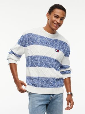 Tommy Jeans Heathered Cable Knit Sweater, Off White Stripe