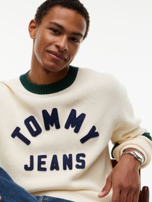 Мужской свитер Tommy Jeans Varsity Tommy Logo, цвет: Кремовый — фото 3