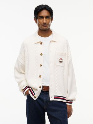 Tommy Jeans Cable Knit Polo Cardigan, Off White
