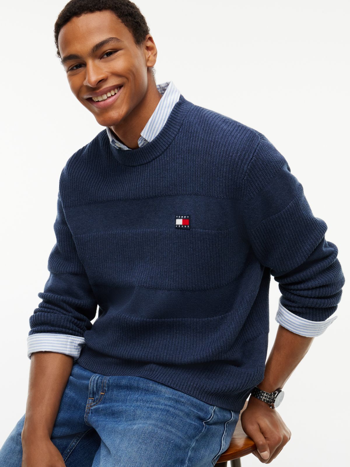 Tommy Jeans Tonal Stripe Sweater — Navy Heather