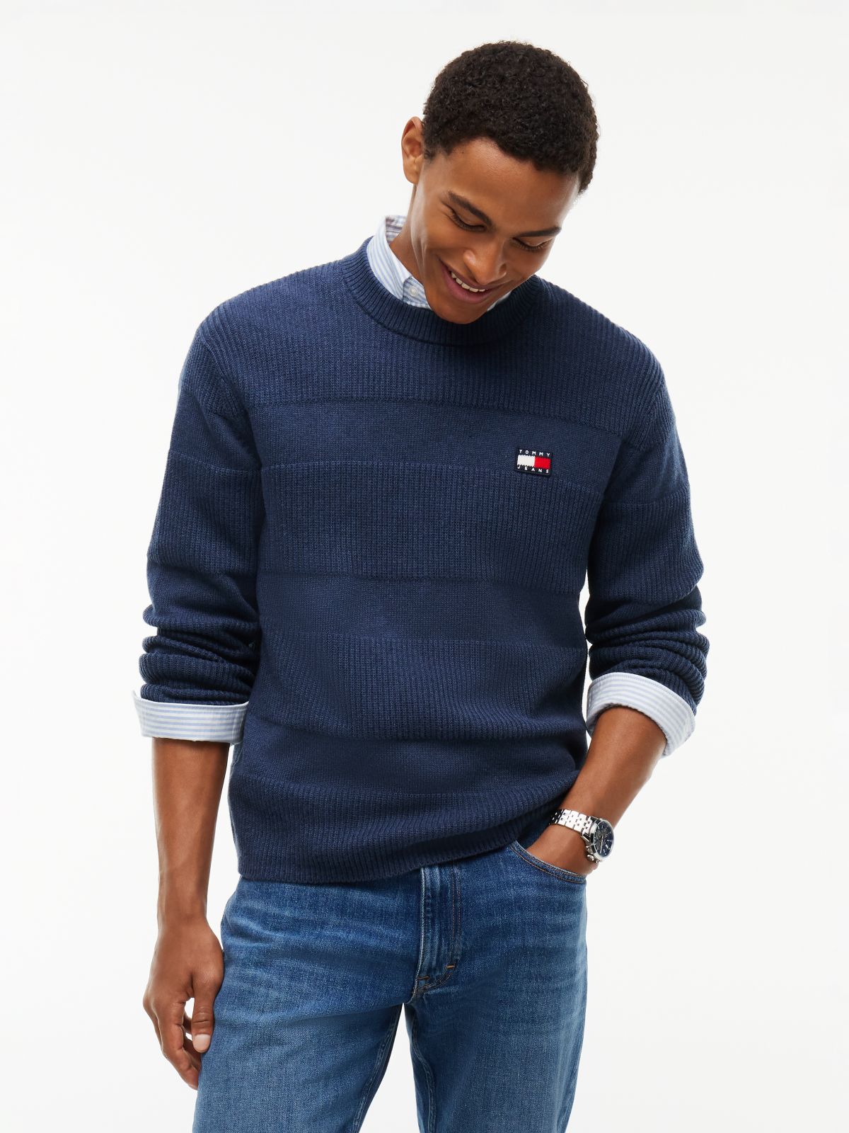 Tommy Jeans Tonal Stripe Sweater — Navy Heather