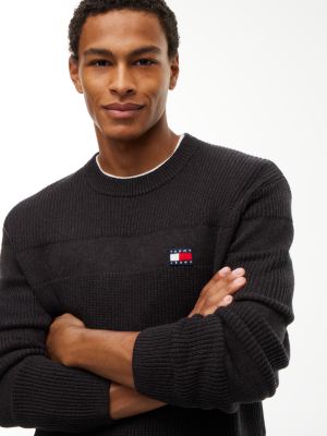 Мужской свитер Tommy Hilfiger Tommy Jeans Tonal Stripe, цвет: Чёрный меланжевый — фото 3