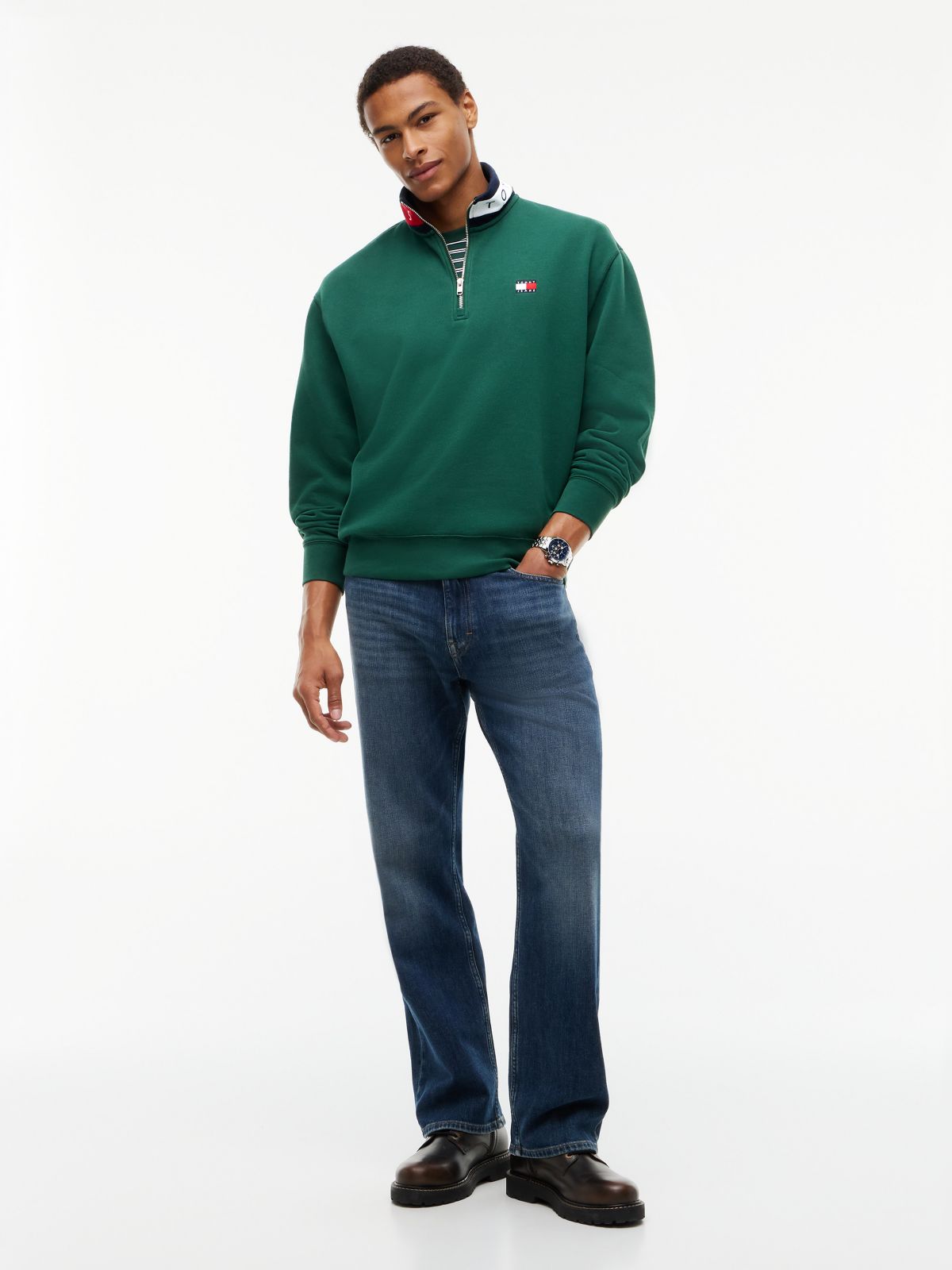 Tommy Jeans Flag Quarter-Zip Sweatshirt — Velvet Green