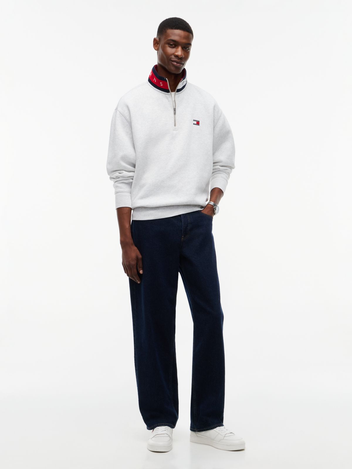 Tommy Jeans Flag Quarter-Zip Sweatshirt — Ice Grey Heather