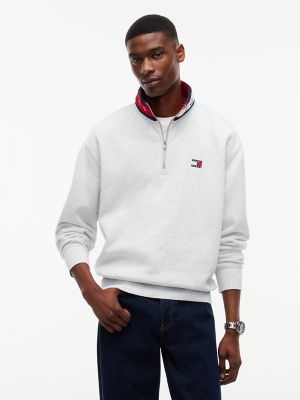 Tommy Jeans Flag Quarter-Zip Sweatshirt, Ice Grey Heather