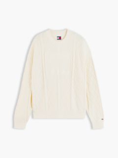 Tommy Jeans Flag Logo Cable Knit Sweater — Cream 5
