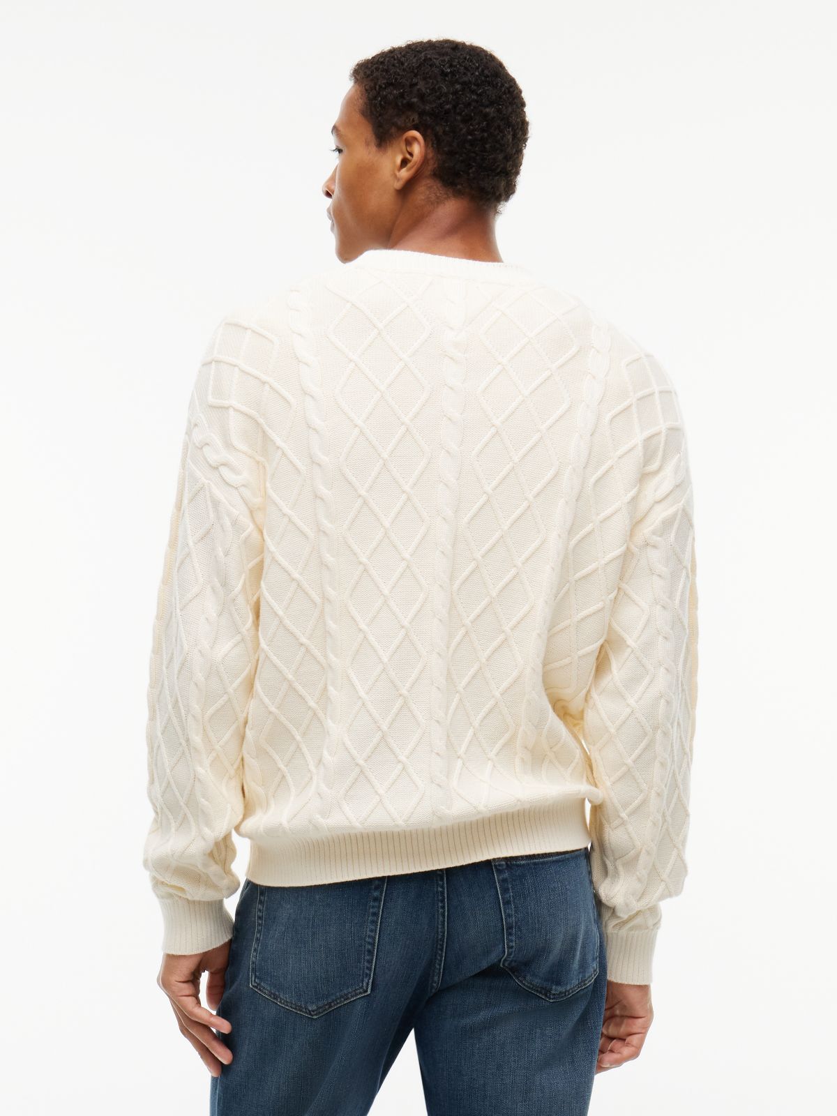 Tommy Jeans Flag Logo Cable Knit Sweater — Cream
