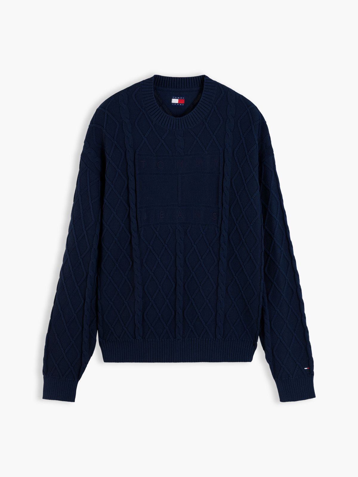 Tommy Jeans Flag Logo Cable Knit Sweater — Dark Blue