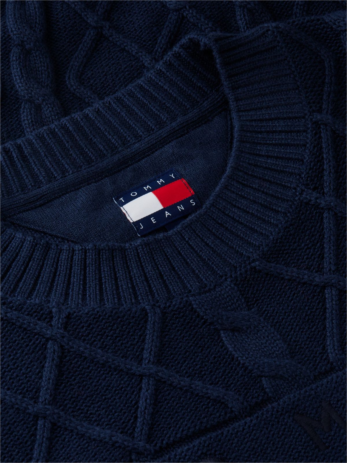 Tommy Jeans Flag Logo Cable Knit Sweater — Dark Blue