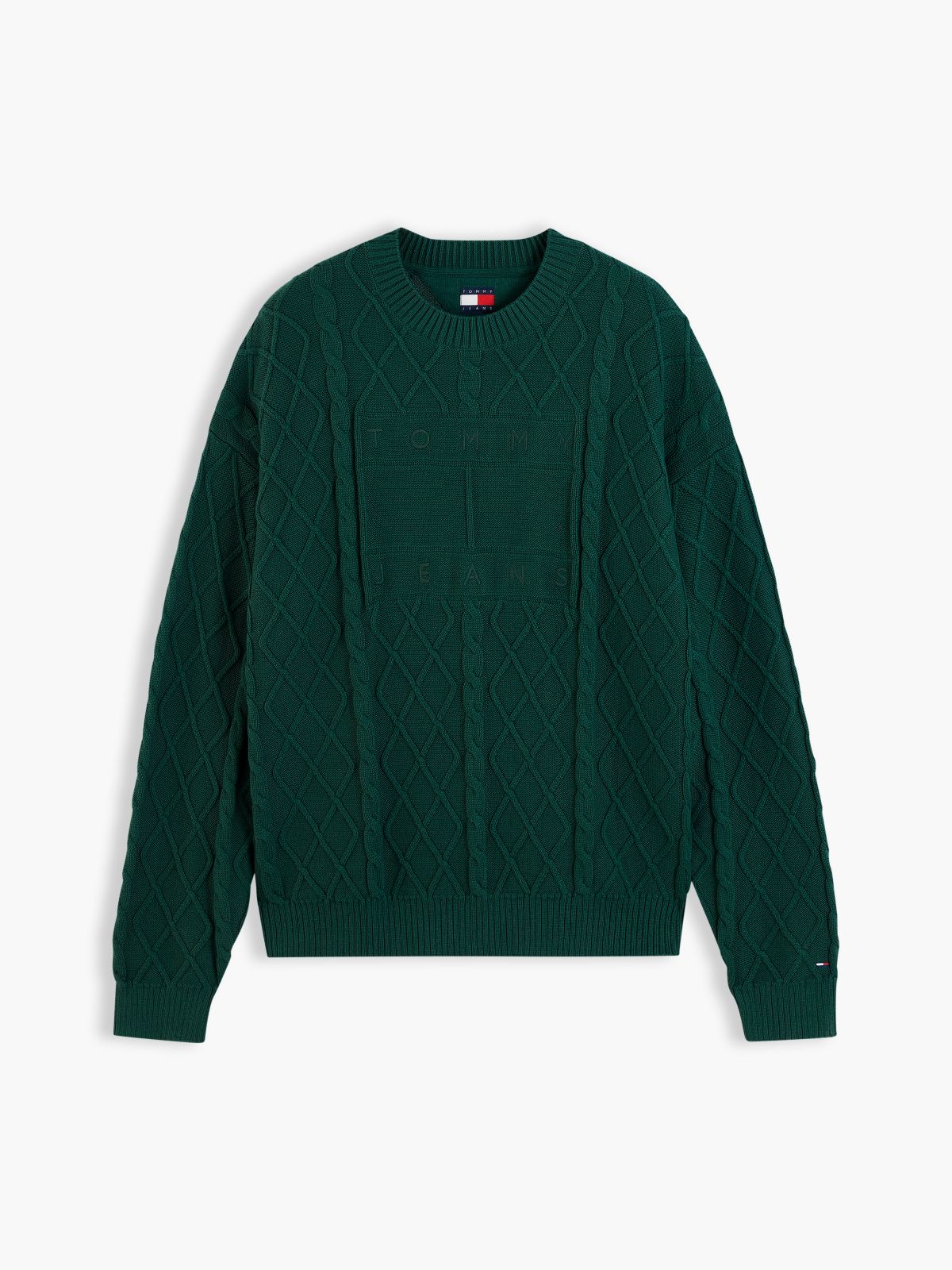 Tommy Jeans Flag Logo Cable Knit Sweater — Velvet Green