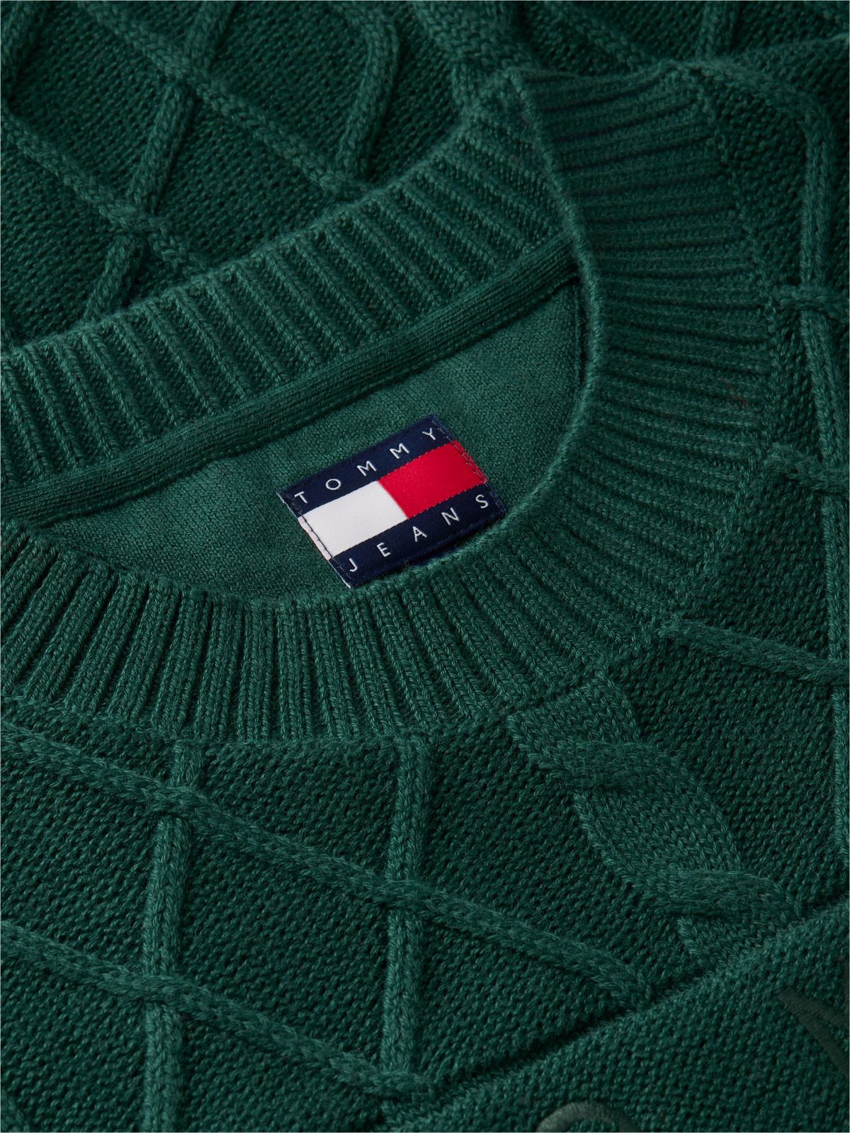 Tommy Jeans Flag Logo Cable Knit Sweater — Velvet Green