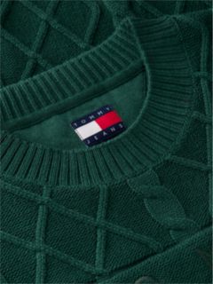 Tommy Jeans Flag Logo Cable Knit Sweater — Velvet Green 6