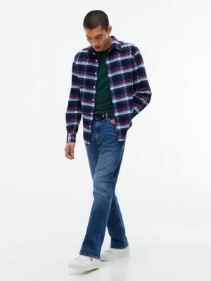 Мужская рубашка Tommy Jeans Check Corduroy, цвет: Синий клетчатый — фото 2