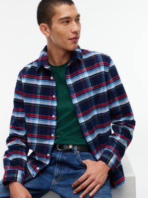 Мужская рубашка Tommy Jeans Check Corduroy, цвет: Синий клетчатый — фото 3