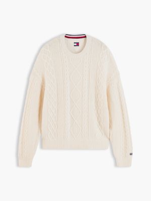 Мужской свитер Tommy Jeans Cable Knit Wool, цвет: Кремовый — фото 5