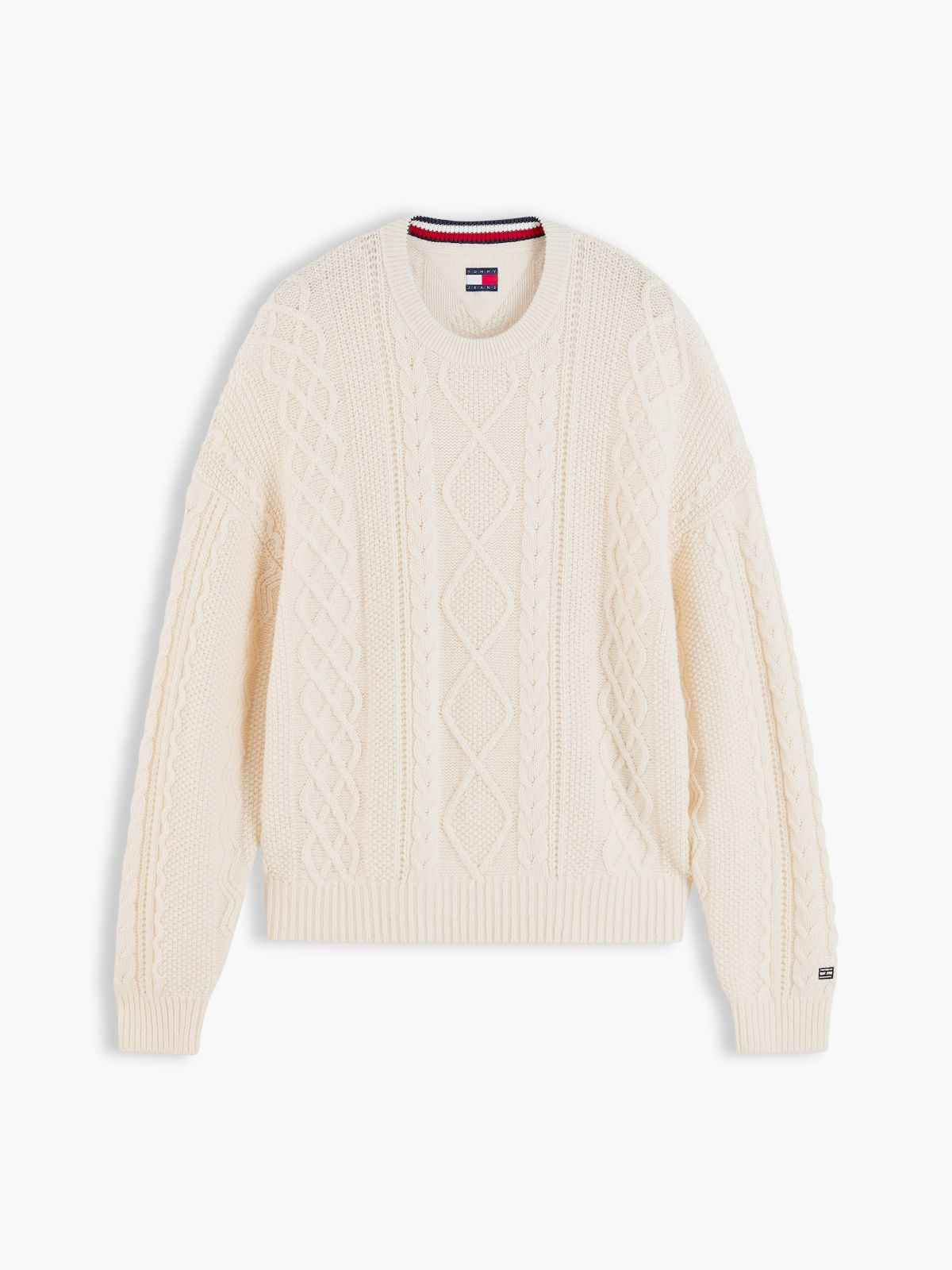 Tommy Jeans Cable Knit Wool Sweater — Cream