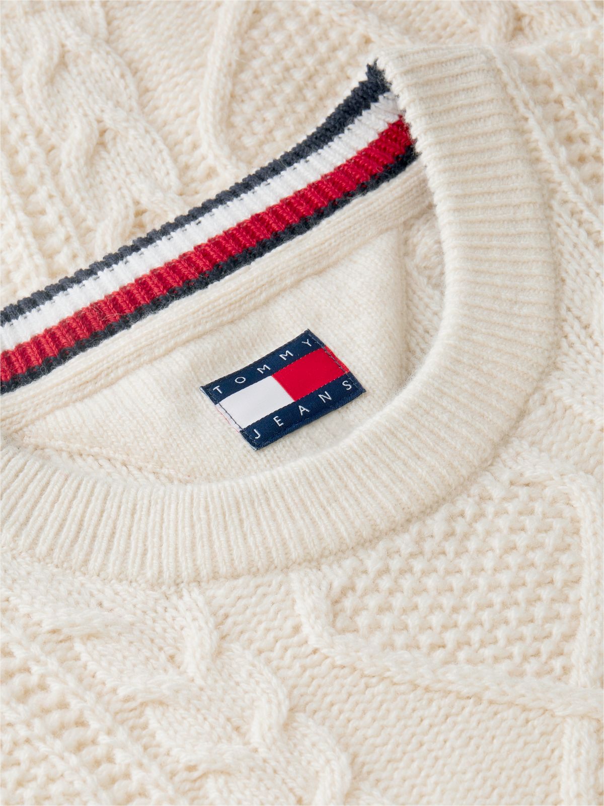 Tommy Jeans Cable Knit Wool Sweater — Cream