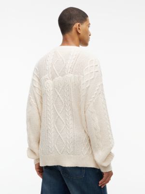 Мужской свитер Tommy Jeans Cable Knit Wool, цвет: Кремовый — фото 4