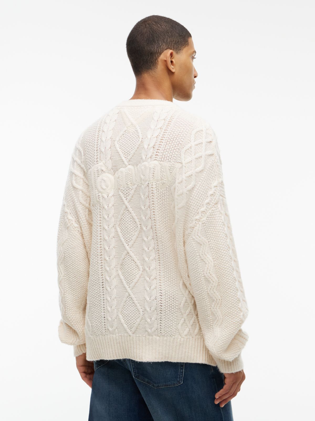 Tommy Jeans Cable Knit Wool Sweater — Cream
