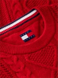 Tommy Jeans Cable Knit Wool Sweater — Scarlet Flare 6